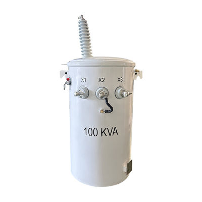 100KVA Tek fazlı güç direği transformatörü Yağ Tipi Çift sargı 34.5KV'dan 120V'ye kadar