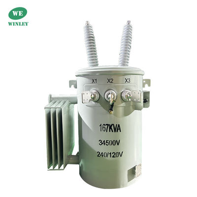167Kva Tek fazlı direğe monte edilmiş transformatör Yağa batırılmış 34.5KV'dan 240V'ye kadar ANSI IEEE Standartları Güç Dağıtım Transformatörü